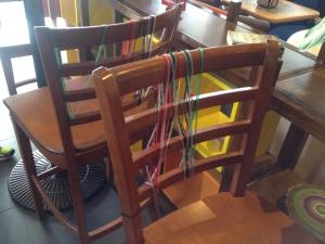 Fancy chair decorations in the coffee shop. I smell a Pinterest pin!