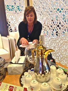 Tea, cheese pancakes, and chocolate at one of the booths