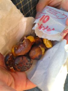 I verified that roasted chestnuts still suck and taste like the acorns we used to eat from our oak tree.