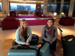 Girls in hotel lobby